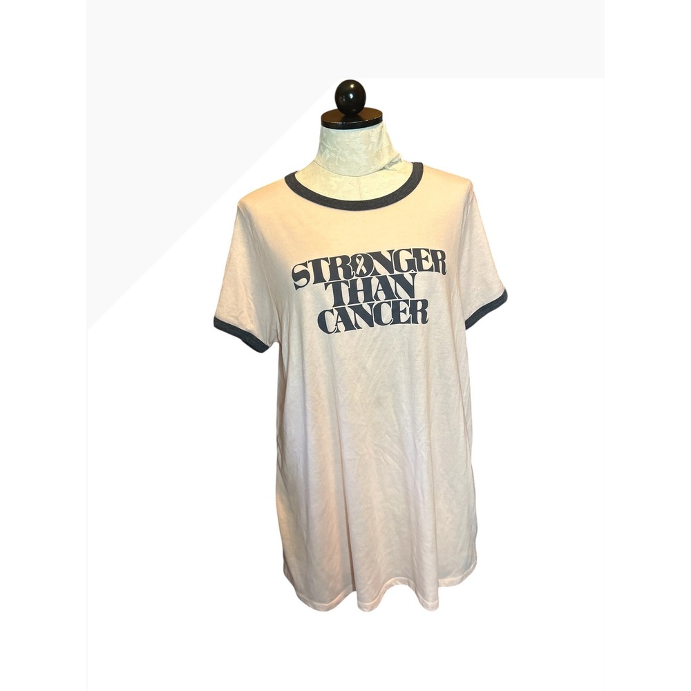 Torrid‎ Womens Stronger Than Cancer Pink Ringer Graphic Tee Size 1 (1X)